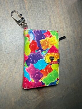 Betsey Johnson Gummy Bear Print Small Wallet Keychain Card Holder Multicolor.